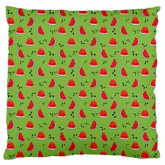 Juicy Slices Of Watermelon On A Green Background Large Cushion Case (one Side) by SychEva