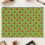 Juicy Slices Of Watermelon On A Green Background Cosmetic Bag (XXXL) Front