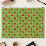 Juicy Slices Of Watermelon On A Green Background Cosmetic Bag (XXXL) Back