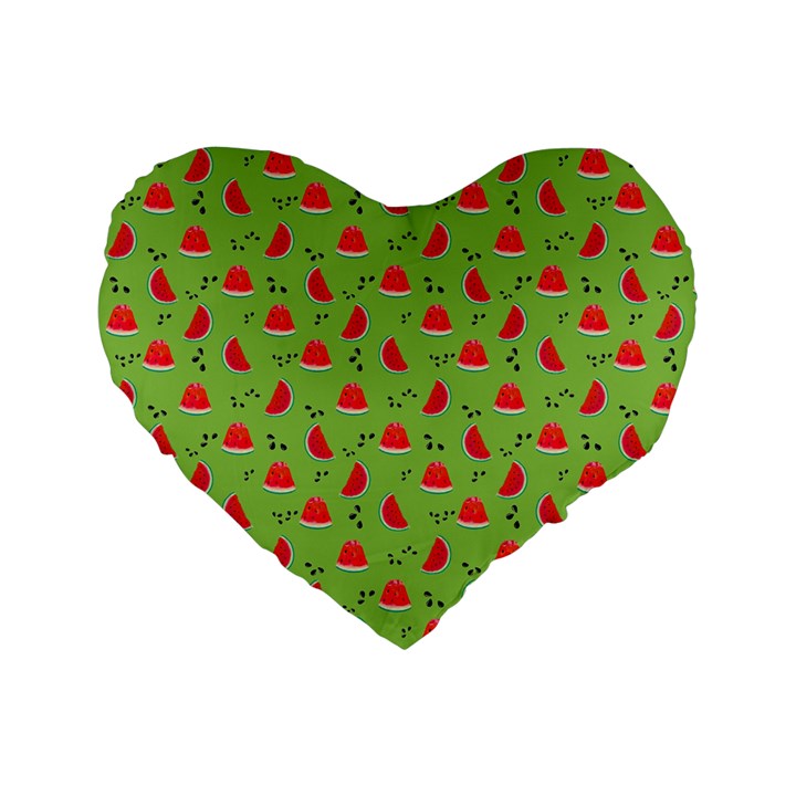 Juicy Slices Of Watermelon On A Green Background Standard 16  Premium Heart Shape Cushions