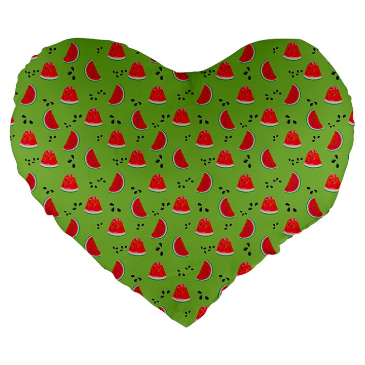 Juicy Slices Of Watermelon On A Green Background Large 19  Premium Heart Shape Cushions