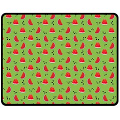 Juicy Slices Of Watermelon On A Green Background Double Sided Fleece Blanket (medium)  by SychEva