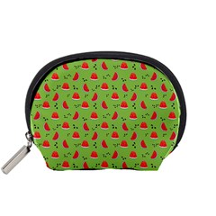 Juicy Slices Of Watermelon On A Green Background Accessory Pouch (small) by SychEva