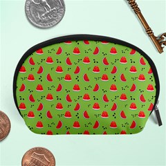 Juicy Slices Of Watermelon On A Green Background Accessory Pouch (large) by SychEva