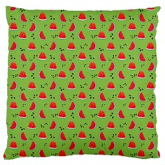 Juicy Slices Of Watermelon On A Green Background Large Flano Cushion Case (two Sides) by SychEva