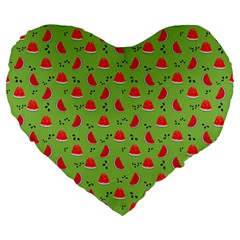 Juicy Slices Of Watermelon On A Green Background Large 19  Premium Flano Heart Shape Cushions by SychEva