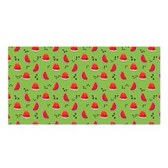 Juicy Slices Of Watermelon On A Green Background Satin Shawl by SychEva