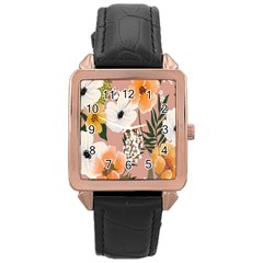 Floral Rose Gold Leather Watch  by Sparkle