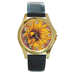 Sunflower Round Gold Metal Watch