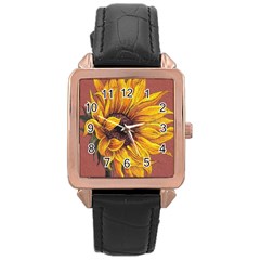 Sunflower Rose Gold Leather Watch  by Sparkle