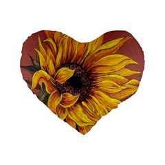 Sunflower Standard 16  Premium Flano Heart Shape Cushions by Sparkle