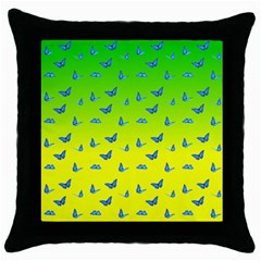 Blue Butterflies At Yellow And Green, Two Color Tone Gradient Throw Pillow Case (black) by Casemiro