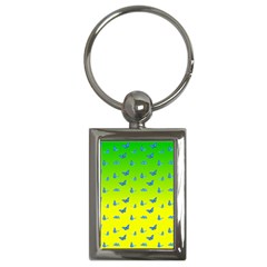 Blue Butterflies At Yellow And Green, Two Color Tone Gradient Key Chain (rectangle) by Casemiro