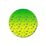 Blue Butterflies at yellow and green, two color tone gradient Rubber Round Coaster (4 pack)  Front