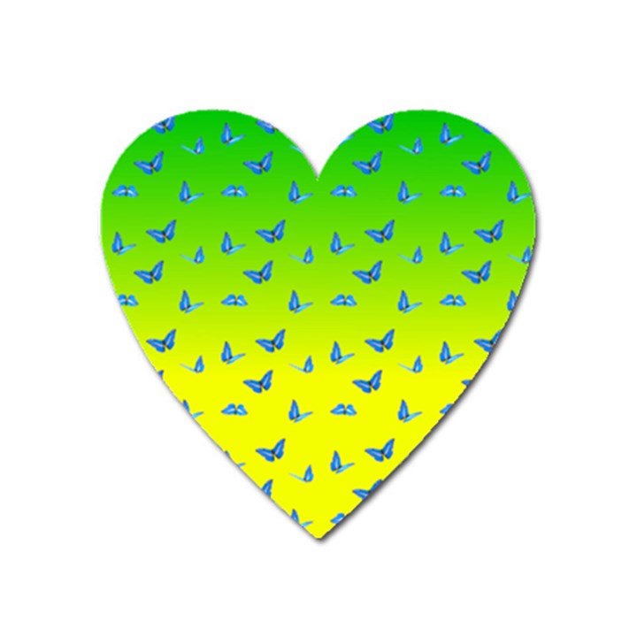 Blue Butterflies at yellow and green, two color tone gradient Heart Magnet