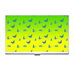 Blue Butterflies At Yellow And Green, Two Color Tone Gradient Business Card Holder by Casemiro