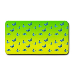 Blue Butterflies At Yellow And Green, Two Color Tone Gradient Medium Bar Mats by Casemiro