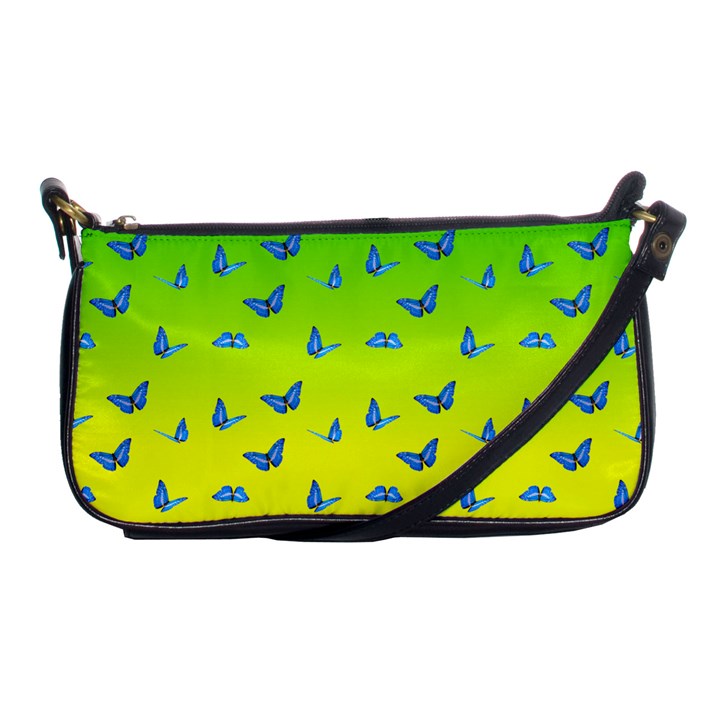 Blue Butterflies at yellow and green, two color tone gradient Shoulder Clutch Bag