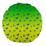 Blue Butterflies at yellow and green, two color tone gradient Large 18  Premium Flano Round Cushions Front