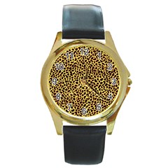 Fur-leopard 2 Round Gold Metal Watch by skindeep