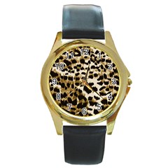 Leopard-print 2 Round Gold Metal Watch by skindeep