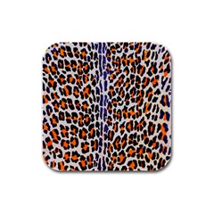 Fur-leopard 5 Rubber Square Coaster (4 pack) 