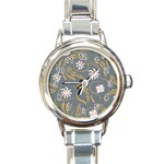 Folk flowers pattern  Round Italian Charm Watch Front