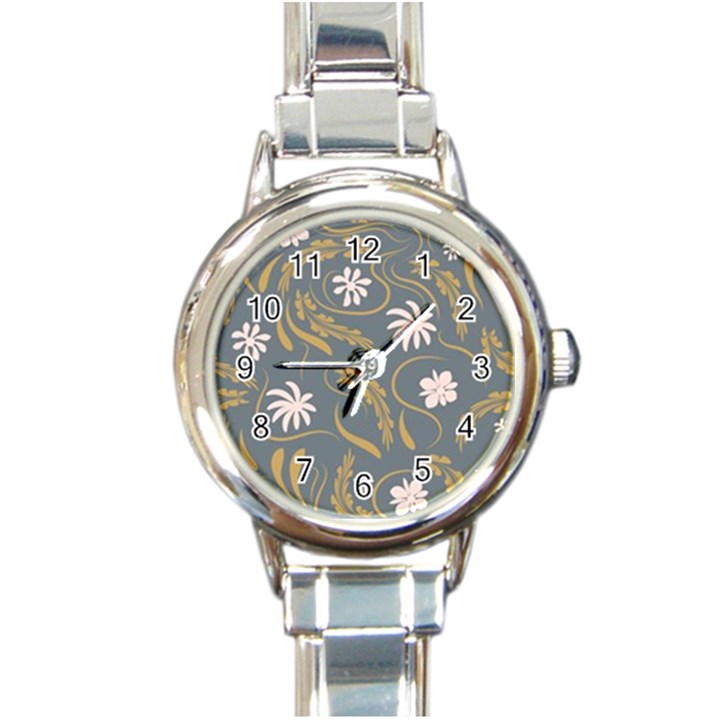 Folk flowers pattern  Round Italian Charm Watch