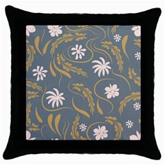 Folk Flowers Pattern  Throw Pillow Case (black) by Eskimos