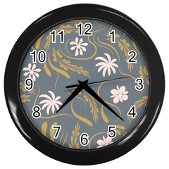 Folk Flowers Pattern  Wall Clock (black) by Eskimos