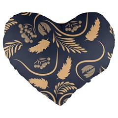 Folk flowers pattern  Large 19  Premium Flano Heart Shape Cushions