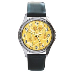 Folk Flowers Pattern  Round Metal Watch