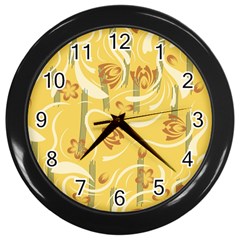 Folk Flowers Pattern  Wall Clock (black) by Eskimos