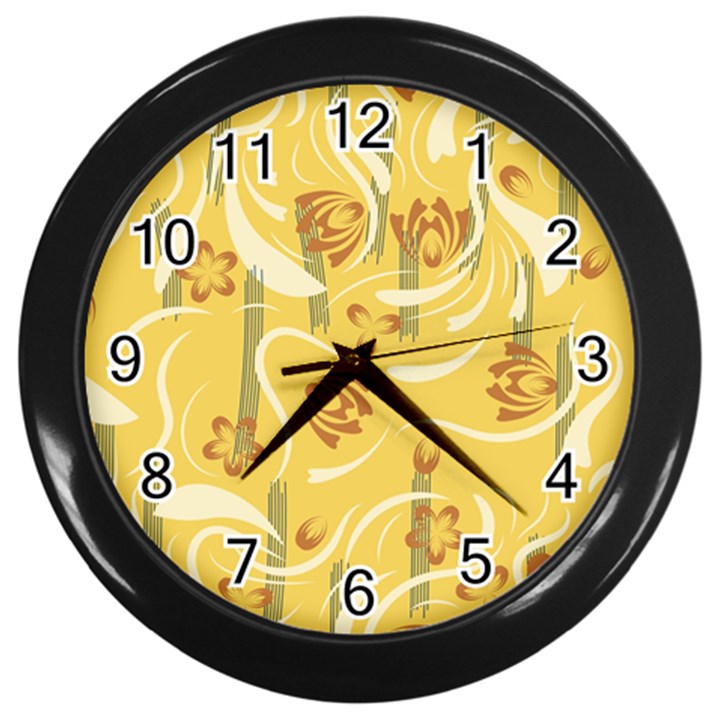 Folk flowers pattern  Wall Clock (Black)