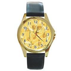 Folk Flowers Pattern  Round Gold Metal Watch by Eskimos