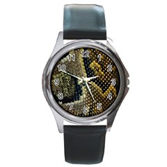 Leatherette Snake 2 Round Metal Watch