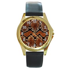 Leatherette Snake 3 Round Gold Metal Watch by skindeep