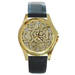 Leatherette Snake 4 Round Gold Metal Watch by skindeep