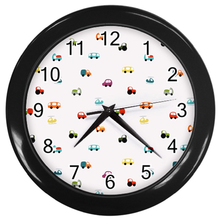 Cute Bright Little Cars Wall Clock (Black)