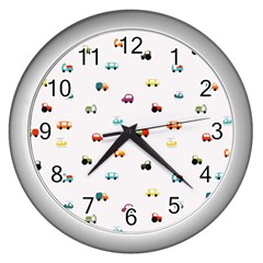 Cute Bright Little Cars Wall Clock (silver) by SychEva