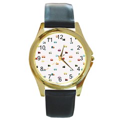 Cute Bright Little Cars Round Gold Metal Watch by SychEva