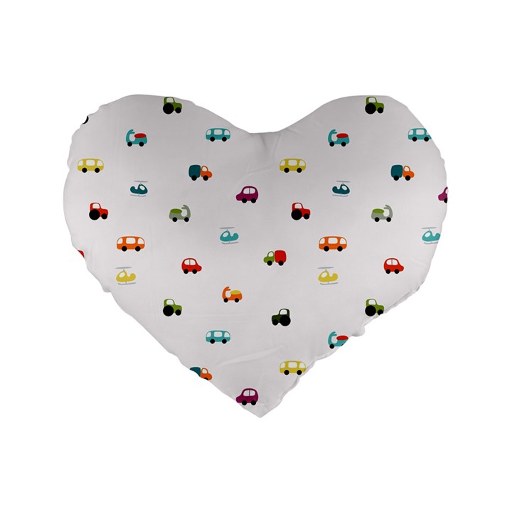 Cute Bright Little Cars Standard 16  Premium Heart Shape Cushions