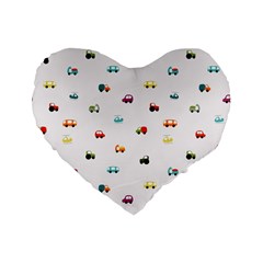 Cute Bright Little Cars Standard 16  Premium Flano Heart Shape Cushions