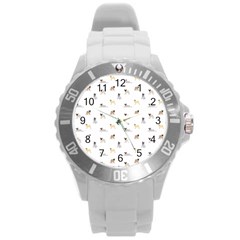 Funny Pugs Round Plastic Sport Watch (l) by SychEva