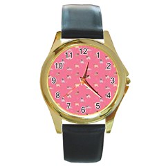 Funny Pugs  Cute Pets Round Gold Metal Watch by SychEva