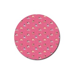 Funny Pugs  Cute Pets Rubber Coaster (round)  by SychEva