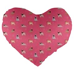 Funny Pugs  Cute Pets Large 19  Premium Flano Heart Shape Cushions by SychEva