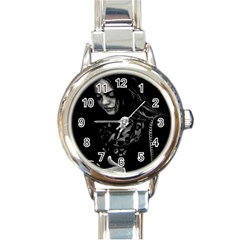 Beauty Woman Black And White Photo Illustration Round Italian Charm Watch by dflcprintsclothing