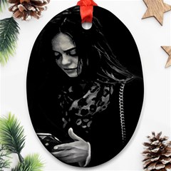 Beauty Woman Black And White Photo Illustration Ornament (oval)