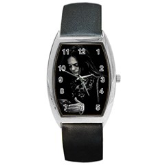 Beauty Woman Black And White Photo Illustration Barrel Style Metal Watch by dflcprintsclothing